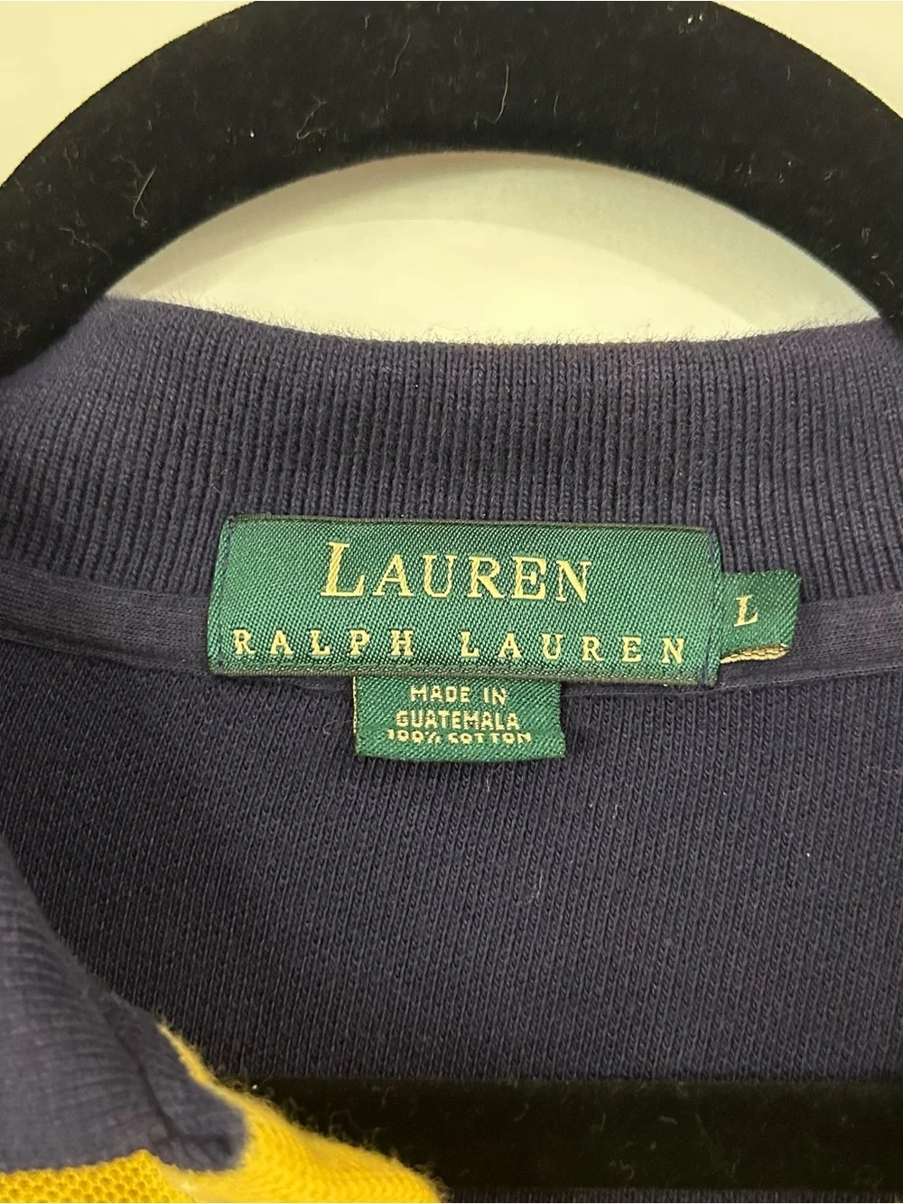 Ralph Lauren Men’s Striped Rugby Polo in Navy & Yellow Preppy Sz Large